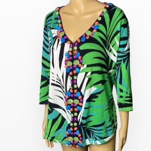 Berek Green Tropical Heavy Beads Cardigan Size L